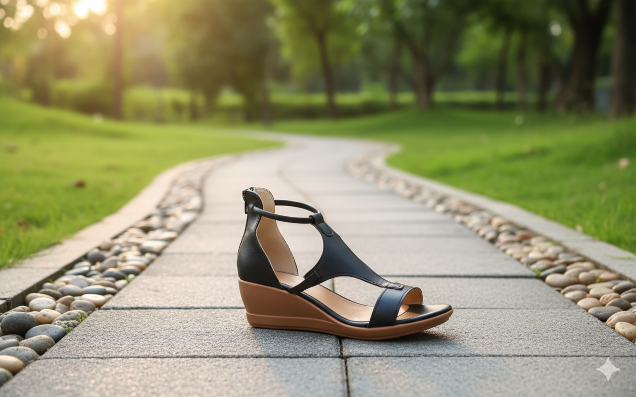 "Damen Keilsandalen aus Leder, orthopädisch, elegant, mit verstellbaren Riemen und komfortabler Innensohle."