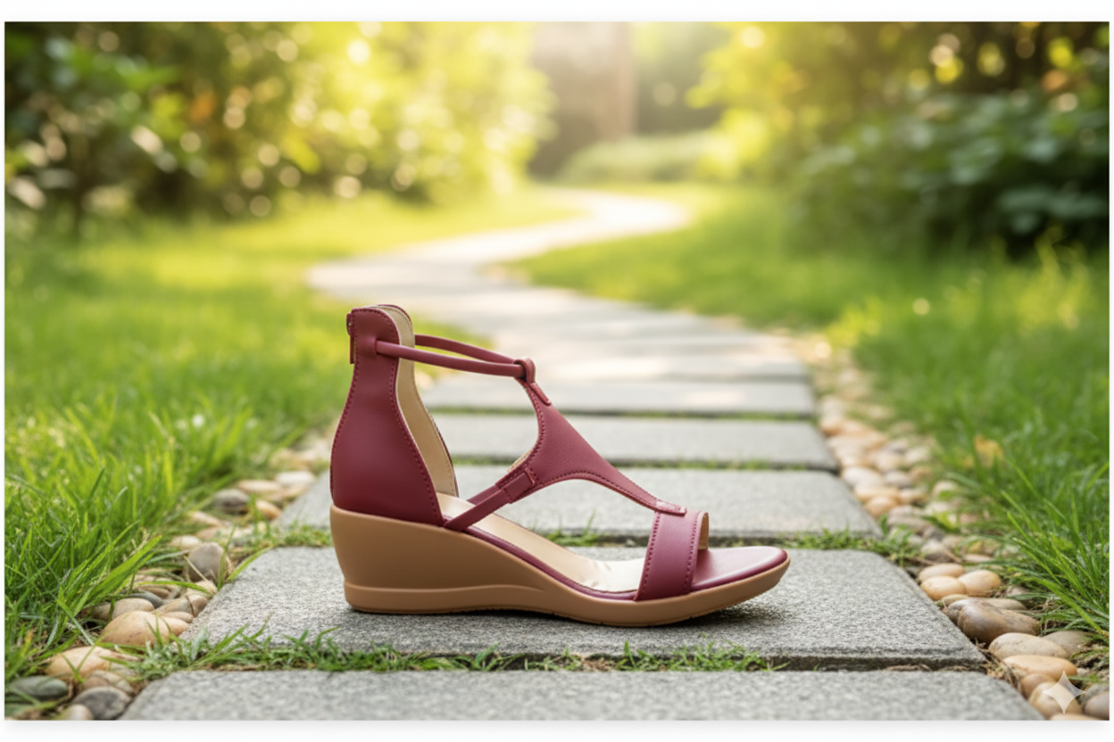 "Damen Keilsandalen aus Leder, orthopädisch, elegant, mit verstellbaren Riemen und komfortabler Innensohle."