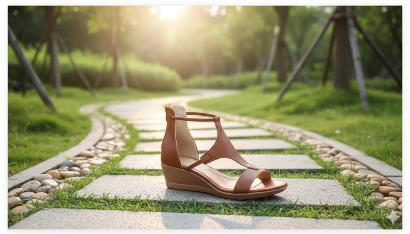 "Damen Keilsandalen aus Leder, orthopädisch, elegant, mit verstellbaren Riemen und komfortabler Innensohle."