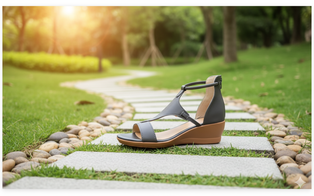 "Damen Keilsandalen aus Leder, orthopädisch, elegant, mit verstellbaren Riemen und komfortabler Innensohle."