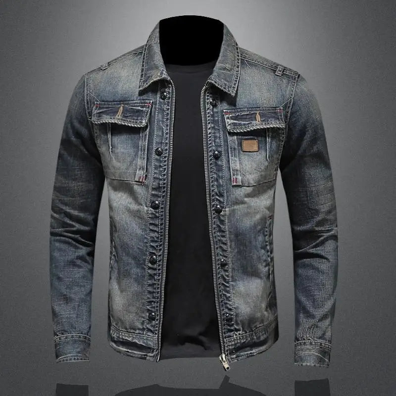 "Damen Retro-Denimjacke mit Patchwork-Design, lässiger Vintage-Look, Farbblockierung, Spitzenqualität, seitliche Taschen."