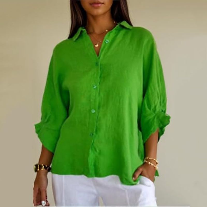 "Damen Sommerhemd Button Down, Langarm, leichter Stoff, lockere Passform, stilvoll für Strand und Stadtbummel"