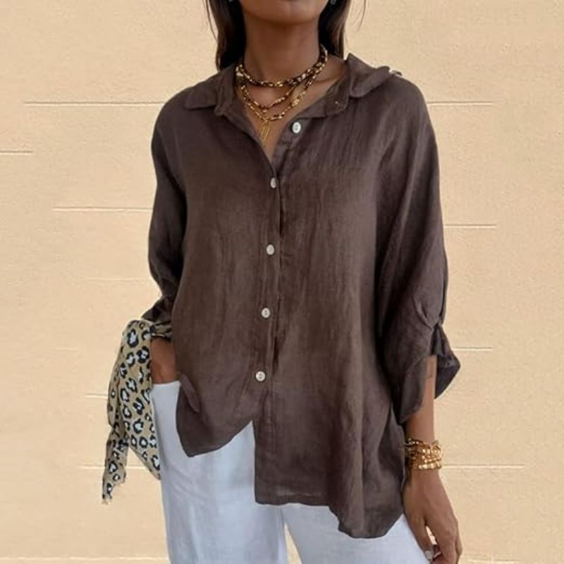 "Damen Sommerhemd Button Down, Langarm, leichter Stoff, lockere Passform, stilvoll für Strand und Stadtbummel"
