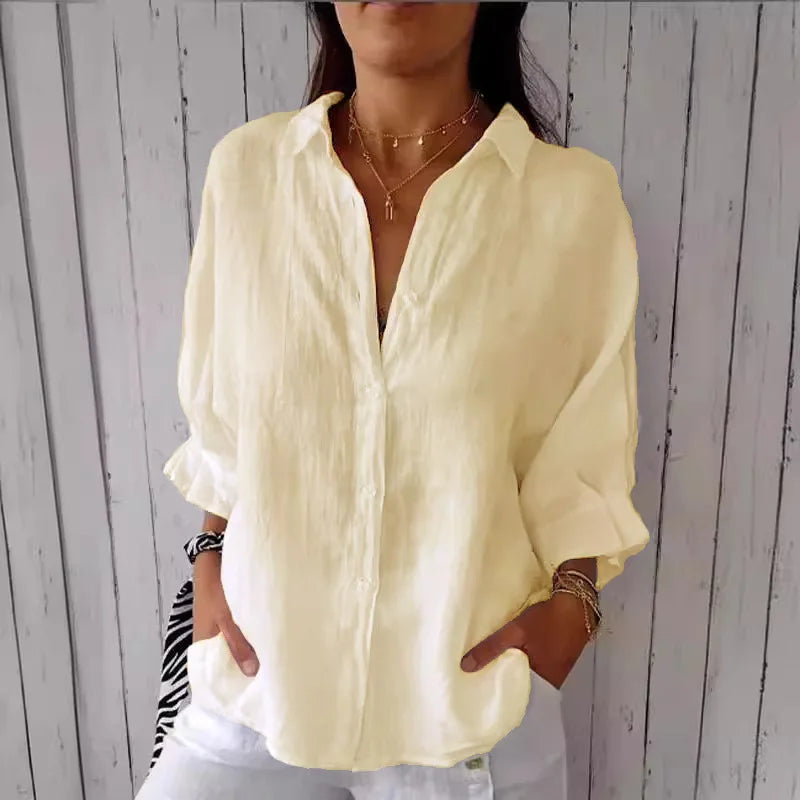 "Damen Sommerhemd Button Down, Langarm, leichter Stoff, lockere Passform, stilvoll für Strand und Stadtbummel"