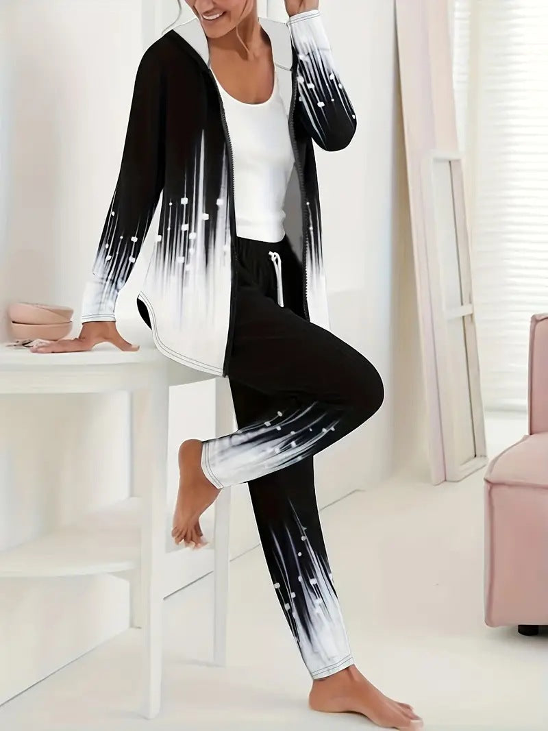 "Damen Sportanzug, Farbverlauf, atmungsaktiv, für Fitness & Freizeit; modernes Design, Kapuze, Taschen"