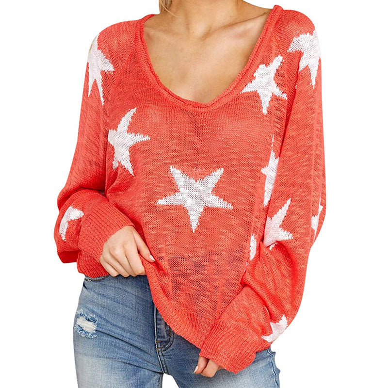 "Damen Strickpullover mit Sternenmuster, kontrastierende Farben, lässiger Schnitt, komfortabel und stilvoll für Alltag."