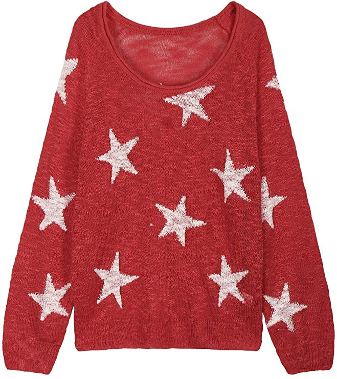 "Damen Strickpullover mit Sternenmuster, kontrastierende Farben, lässiger Schnitt, komfortabel und stilvoll für Alltag."