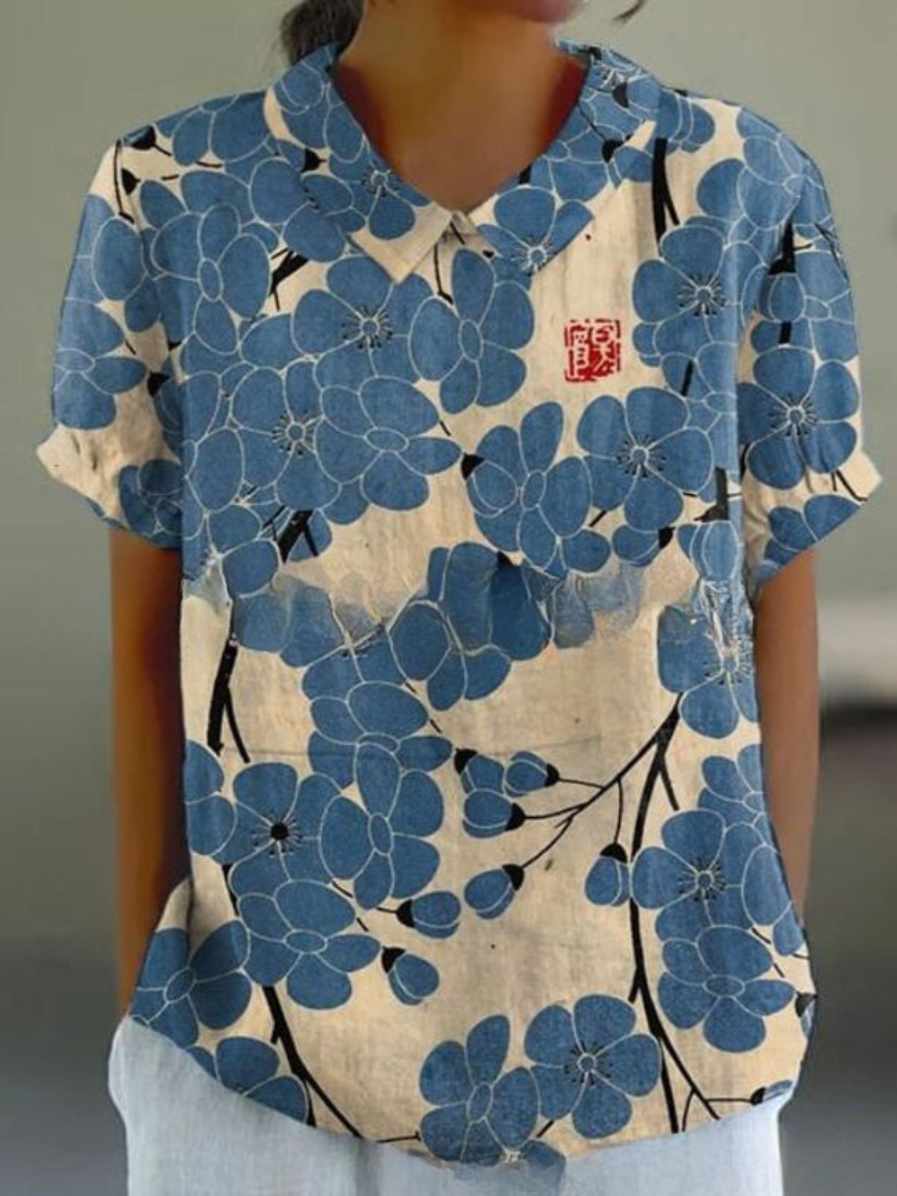 "Damen Vintage Blumenbluse mit zartem Blumenmuster, lässiger Schnitt, feminines Design, ideal für Alltag und besondere Anläss