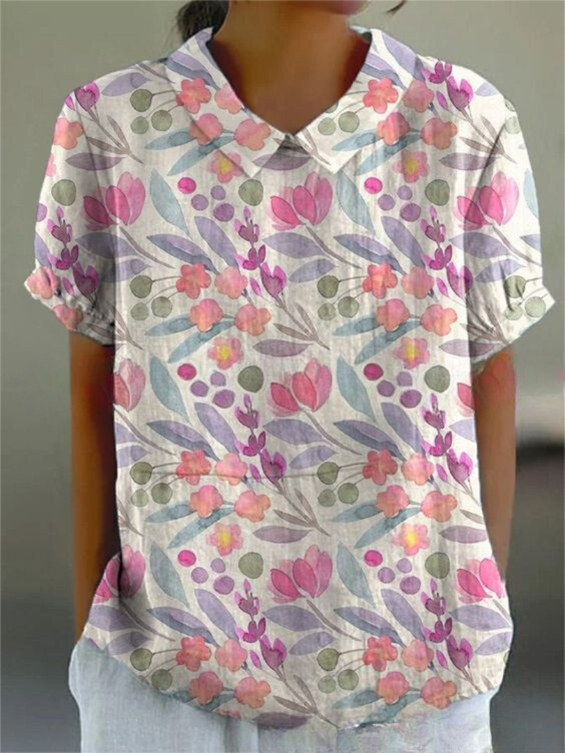 "Damen Vintage Blumenbluse mit zartem Blumenmuster, lässiger Schnitt, feminines Design, ideal für Alltag und besondere Anläss