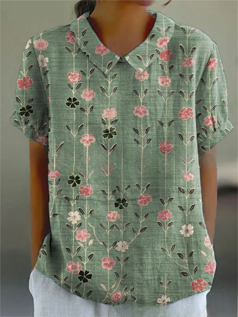 "Damen Vintage Blumenbluse mit zartem Blumenmuster, lässiger Schnitt, feminines Design, ideal für Alltag und besondere Anläss
