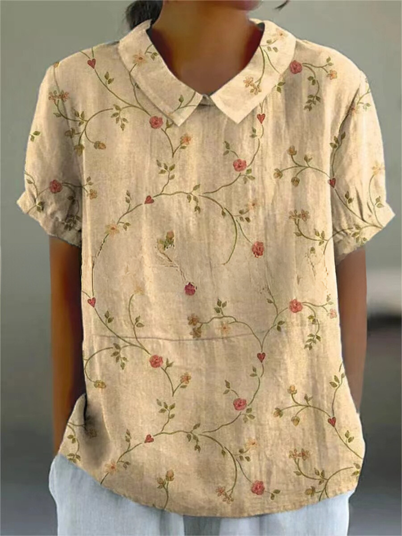 "Damen Vintage Blumenbluse mit zartem Blumenmuster, lässiger Schnitt, feminines Design, ideal für Alltag und besondere Anläss