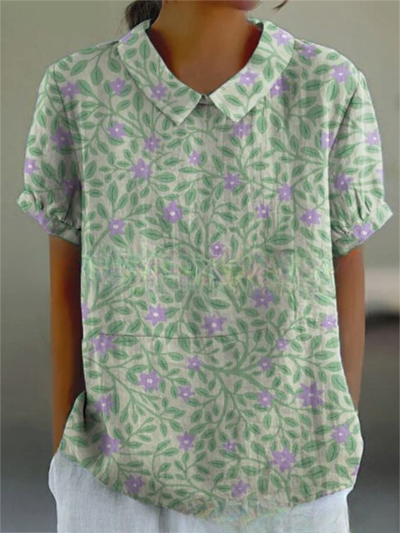 "Damen Vintage Blumenbluse mit zartem Blumenmuster, lässiger Schnitt, feminines Design, ideal für Alltag und besondere Anläss