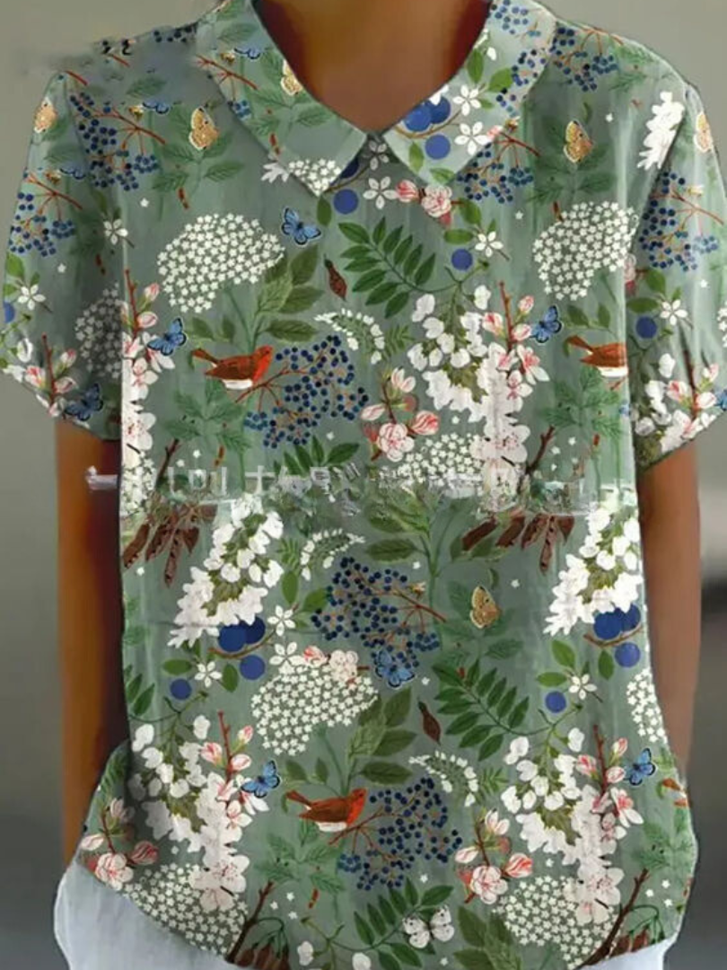 "Damen Vintage Blumenbluse mit zartem Blumenmuster, lässiger Schnitt, feminines Design, ideal für Alltag und besondere Anläss