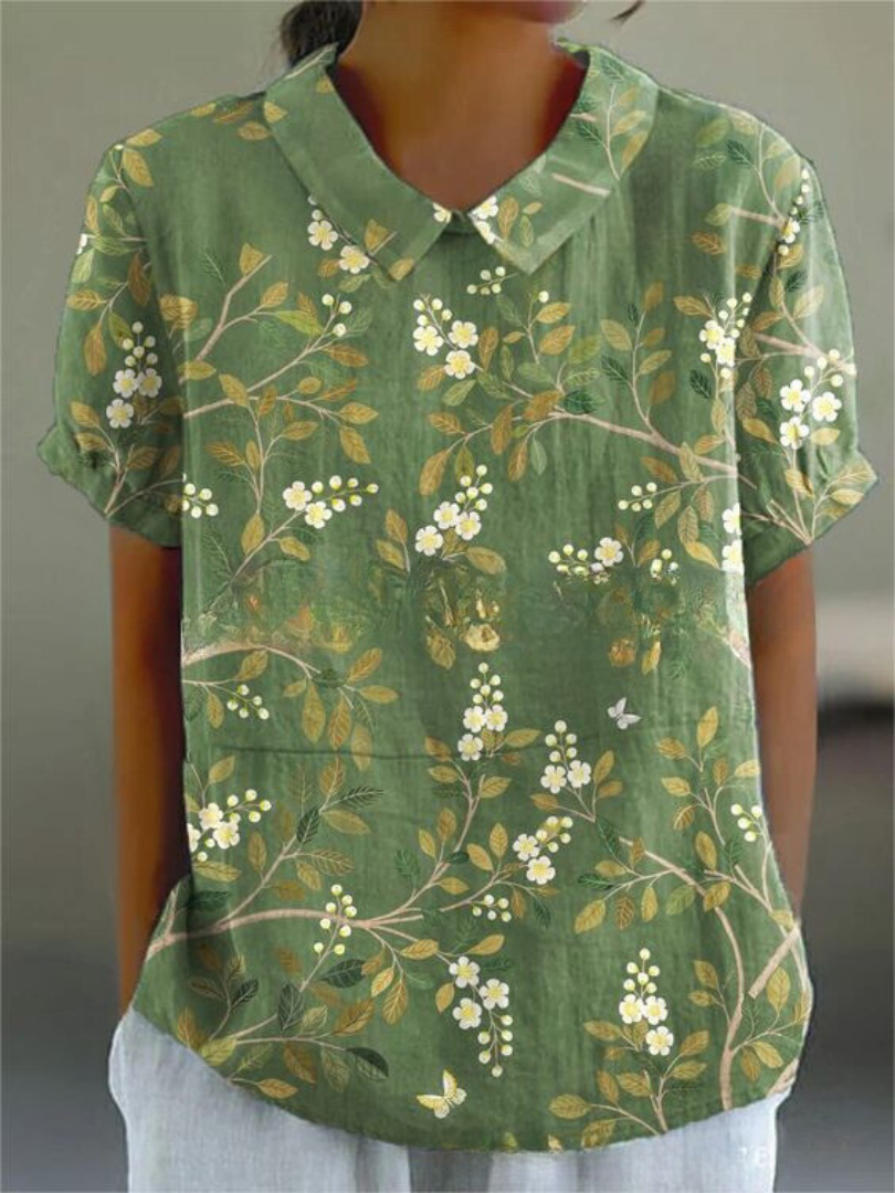 "Damen Vintage Blumenbluse mit zartem Blumenmuster, lässiger Schnitt, feminines Design, ideal für Alltag und besondere Anläss