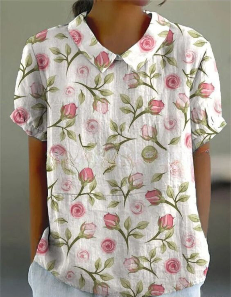 "Damen Vintage Blumenbluse mit zartem Blumenmuster, lässiger Schnitt, feminines Design, ideal für Alltag und besondere Anläss