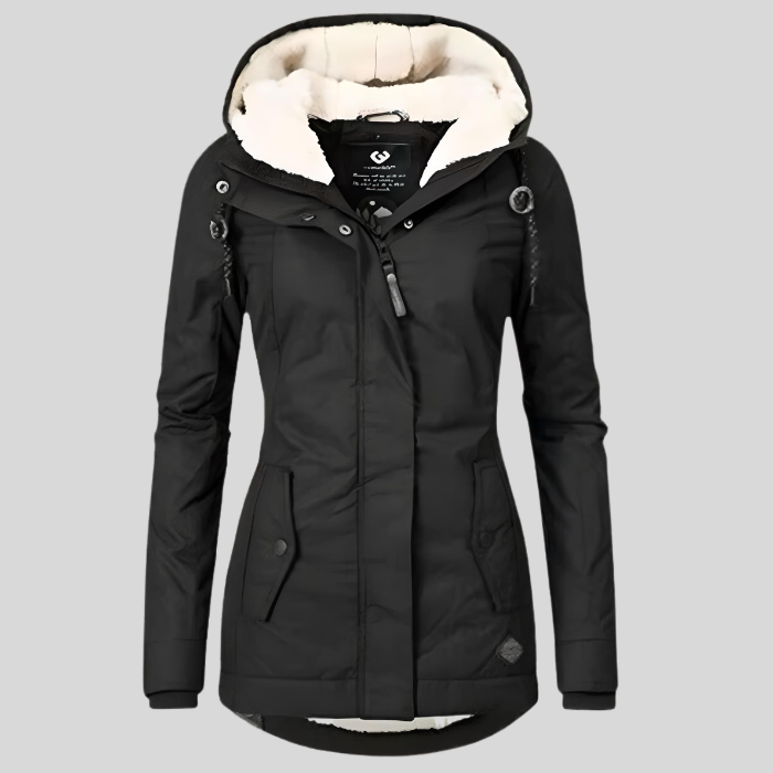 "Damen Winterjacke in Grau mit Kapuze, wasserabweisend, warmes Fleece-Futter, ideal für kalte Wintertage"