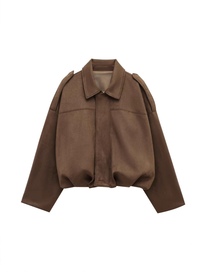 "Damen oversized Wildleder Utility Jacke mit Taschen, moderne Silhouette, vielseitig und elegant für jeden Anlass"