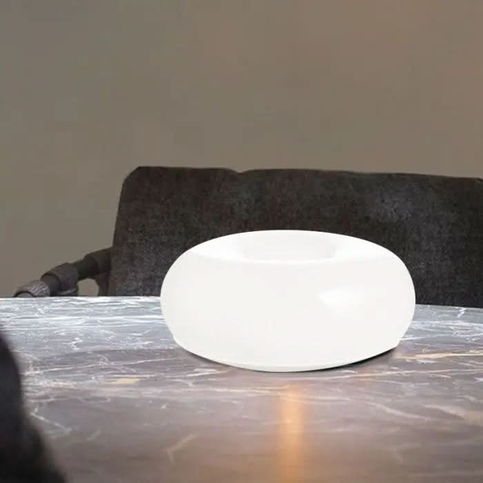 "Donut Tischlampe mit LED, runden Formen, Touch-Dimmer, in edlem Glas und Metall, ideal als stilvolle Tischleuchte."