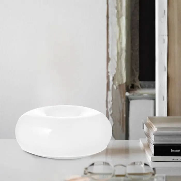 "Donut Tischlampe mit LED, runden Formen, Touch-Dimmer, in edlem Glas und Metall, ideal als stilvolle Tischleuchte."