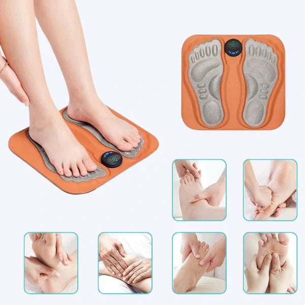 EMS Fußmassager in modernem Design, ideal zur Schmerzlinderung und Durchblutungsförderung bei langem Stehen.