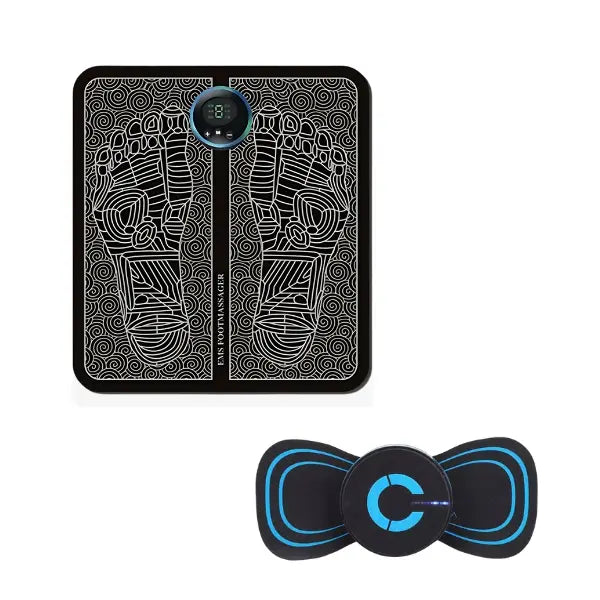 "EMS Fußmassager mit NMES-Technologie, ovales Design, schwarz, für Schmerzlinderung, Durchblutungsförderung, Wohlbefinden."