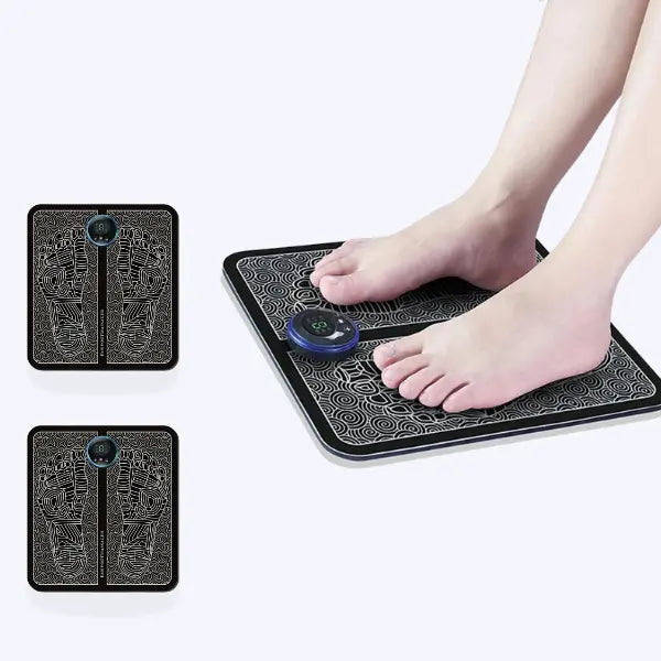 "EMS Fußmassager mit NMES-Technologie, ovales Design, schwarz, für Schmerzlinderung, Durchblutungsförderung, Wohlbefinden."