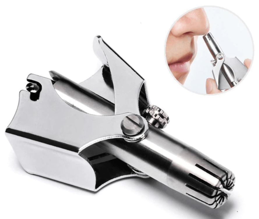 "Edelstahl-Nasenhaarschneider, silber, ergonomisch, für sanfte, schmerzfreie Nasen- und Ohrhaarentfernung, kompakt und tragba