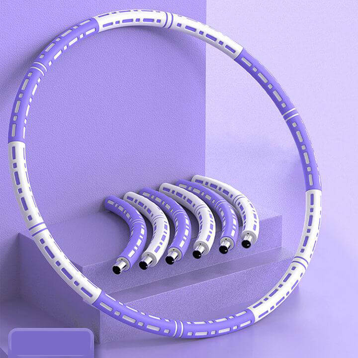 Effektiver Hula Hoop Pro mit Metallkern in Blau-weiß, Lila-weiß oder Pink-blau für Massage und Fitness.