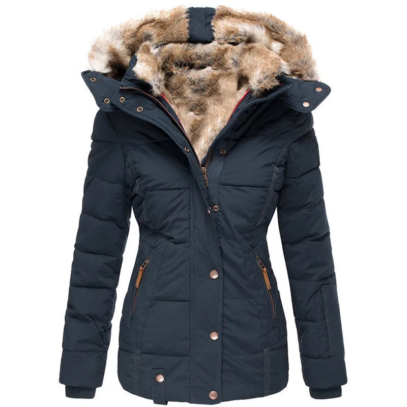 Elegante Damen Winterjacke aus Memory-Imitatstoff, zeitloses Design in Beige, Blau, Grün, Rosa, Rot, Schwarz.