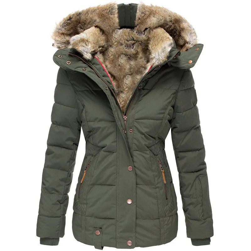 Elegante Damen Winterjacke aus Memory-Imitatstoff, zeitloses Design in Beige, Blau, Grün, Rosa, Rot, Schwarz.