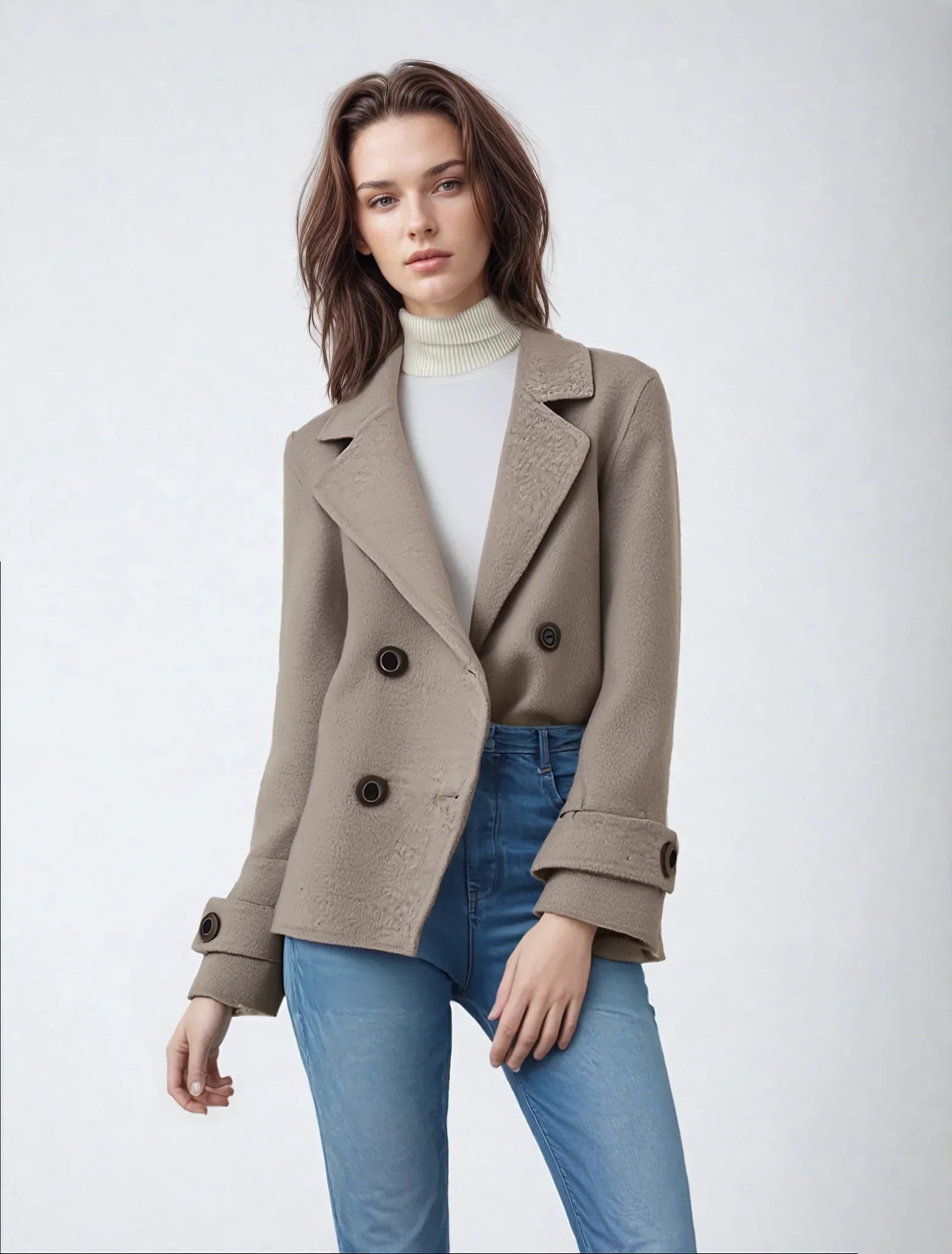 "Elegante Damenjacke aus luxuriösem Stoff in stilvoller, taillierter Passform, ideal für vielseitige Outfits."