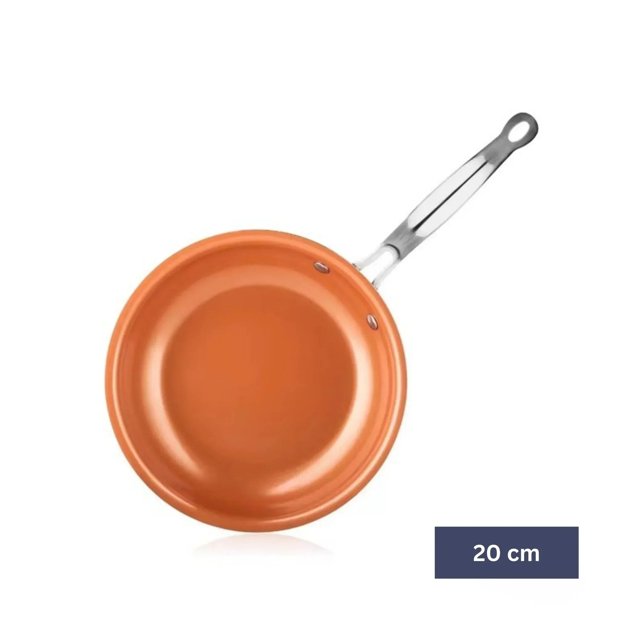 "Elegante KupferPfanne Deluxe mit glänzender Optik, Edelstahlgriff und optimaler Wärmeverteilung, ideal für Gourmet-Küche."