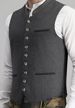 "Elegante graue Trachtenweste für Herren im Slim Fit, traditionelles Design, vielseitig kombinierbar"