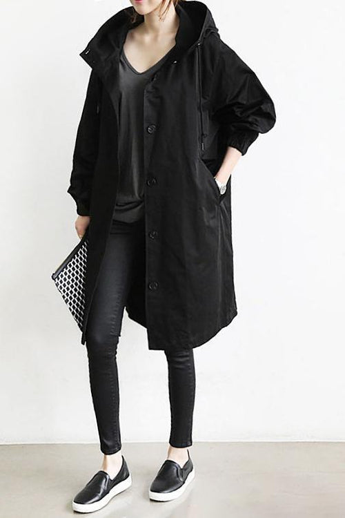 "Eleganter Damen-Trenchcoat mit Kapuze, stilvoller Regenmantel aus Baumwollmix, ideal für Übergangswetter"