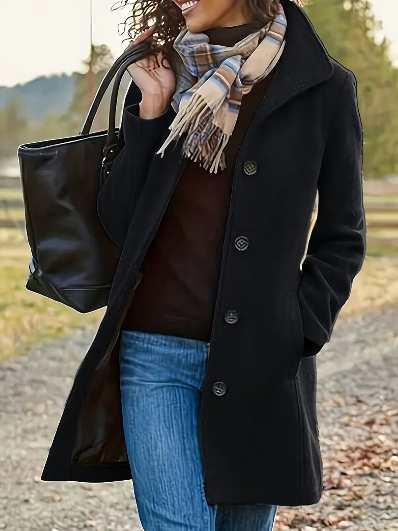 Eleganter Einknopf-Damenmantel mit langen Ärmeln, vielseitig kombinierbar, in Aprikose, Grau, Grün, Khaki, Schwarz.