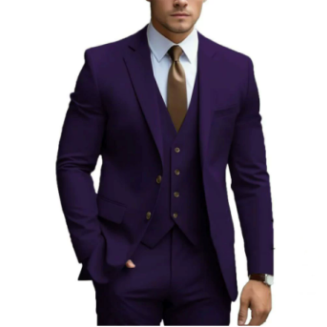 Eleganter Herrenanzug für Hochzeitsevents, 3-teilig, mit Jacke, Weste und Hose; ideal für formelle Anlässe.