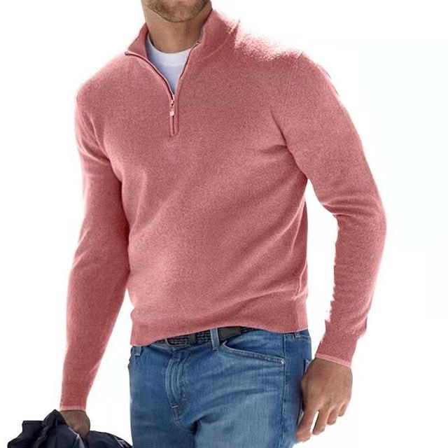 Elegant merinoullgenser for menn med V-hals og glidelås
