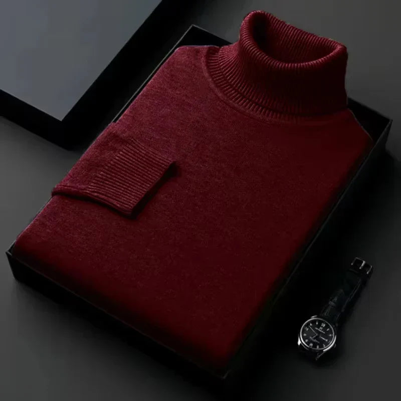 "Eleganter Rollkragenpullover aus hochwertiger Wolle, klassisches Design, für stilvolle Herrenmode, warm und komfortabel."