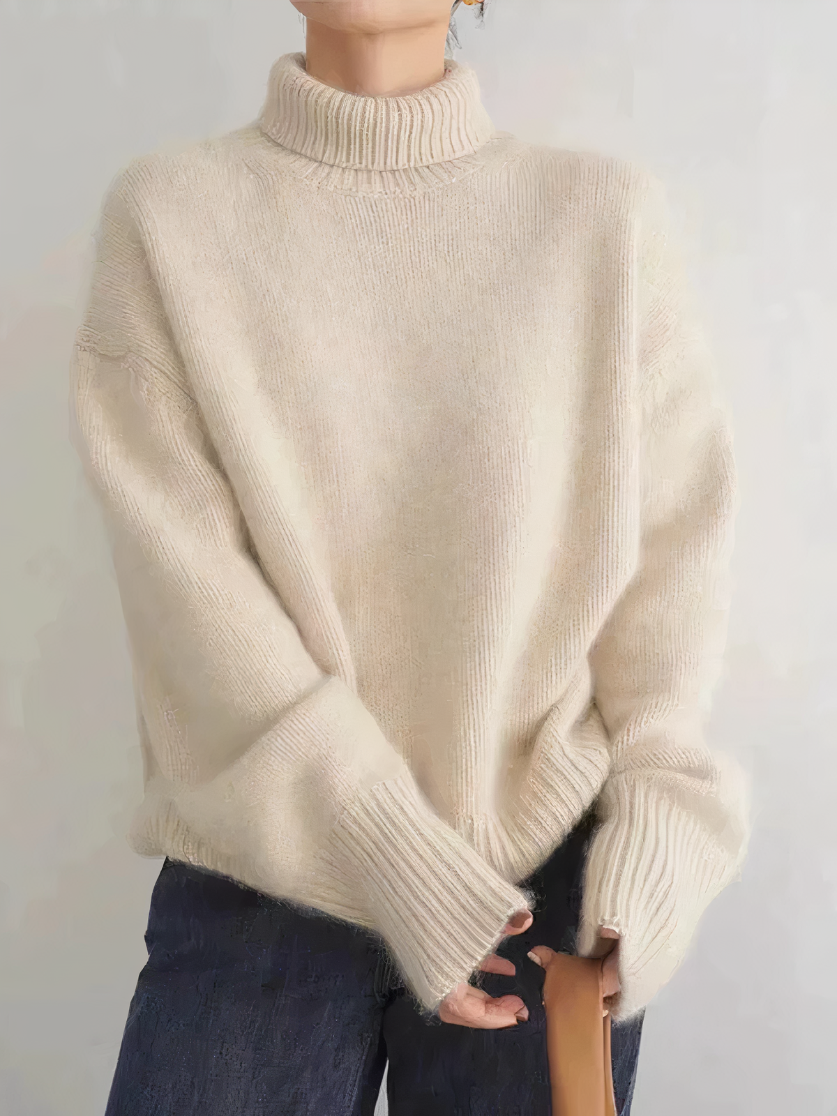 "Eleganter Strick Rollkragenpullover in Beige, ideal für Wintermode, bietet Komfort und zeitlose Eleganz für Damen."