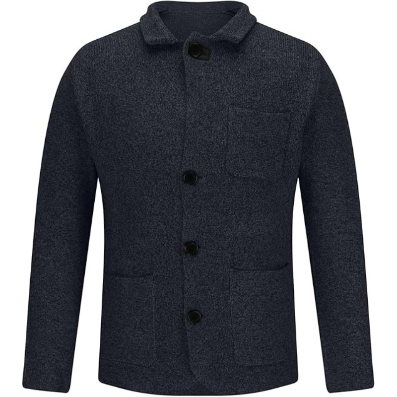 "Eleganter grauer Herrenblazer mit Knopf-Design und schmaler Passform, ideal für Büro und formelle Anlässe."