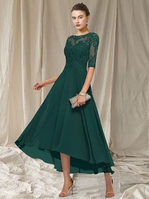 "Elegantes Abendkleid mit Spitzenoberteil, knöchellang, in verschiedenen Farben für festliche Anlässe und Hochzeiten."