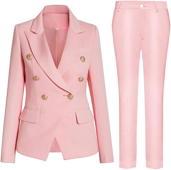 "Elegantes Damen Business-Anzug-Set, Slim Fit, mit doppelter Knopfleiste und goldenen Knöpfen, für berufliche Anlässe."