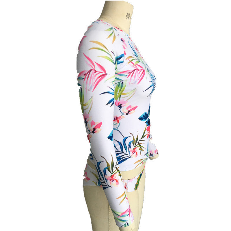 "Elegantes Damen Rashguard-Bikini-Set mit langem Arm und florales Muster, ideal für UV-Schutz und sportliche Aktivitäten."