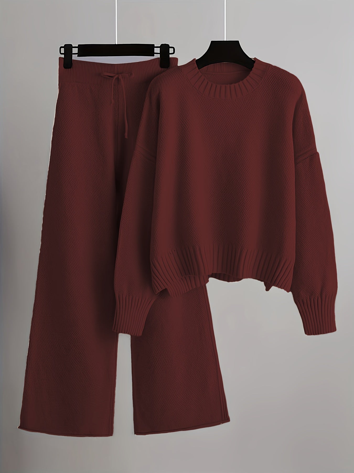 Elegantes Damen-Set: Rundhals-Pulli, weite Hose, kuschelig, ideal für kalte Tage, Komfort & Eleganz für Frauen.