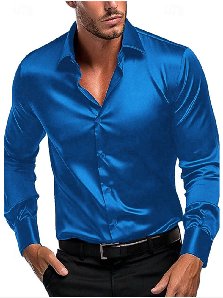 Elegantes Herren Seidenhemd WW in Blau, italienischer Kragen, durchgehende Knopfleiste, edler Look, komfortables Tragegefühl.