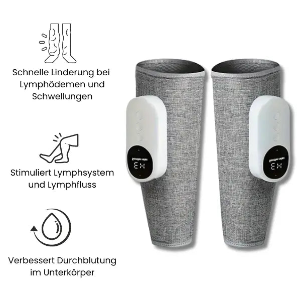 "Elektrische Lymphdrainage Gerät mit tragbarem Design, verstellbaren Riemen, bietet Kompression, Wärme und Massage."