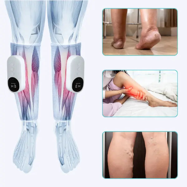 "Elektrische Lymphdrainage Gerät mit tragbarem Design, verstellbaren Riemen, bietet Kompression, Wärme und Massage."