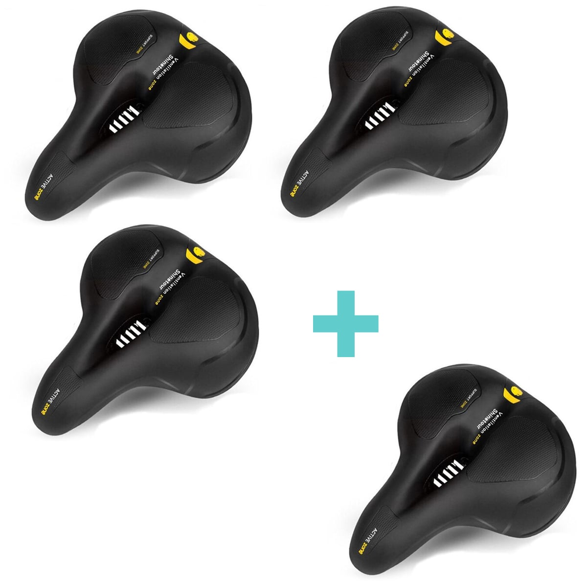 Ergonomischer ComfortRide Fahrradsattel mit dicker Polsterung, reflektierenden Streifen und Belüftungsschlitzen für Komfort.