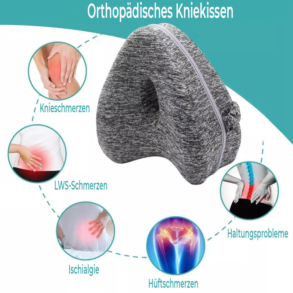 Ergonomisches Kniekissen in Herzform aus Memory-Foam, ideal für Seitenschläfer zur Unterstützung von Hüfte und Knie.