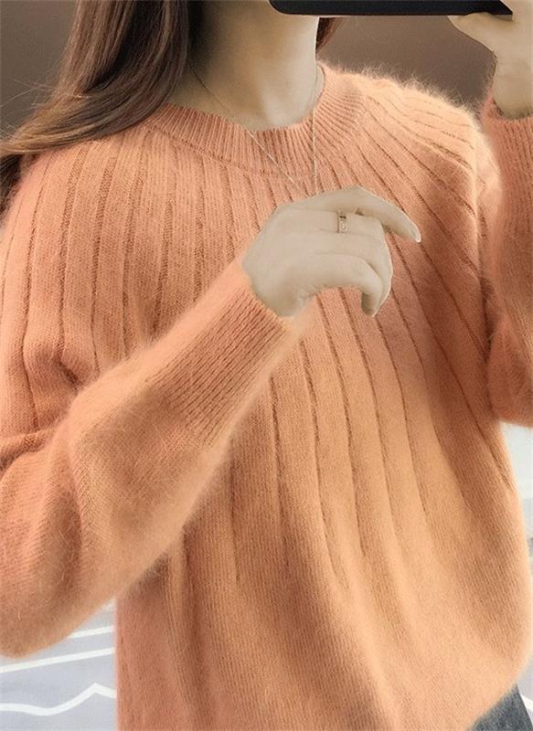 "Fluffiger Damen-Strickpullover, weich, warm, elegantes Design, ideal für Herbst, kuscheliger Stoff mit tailliertem Schnitt."